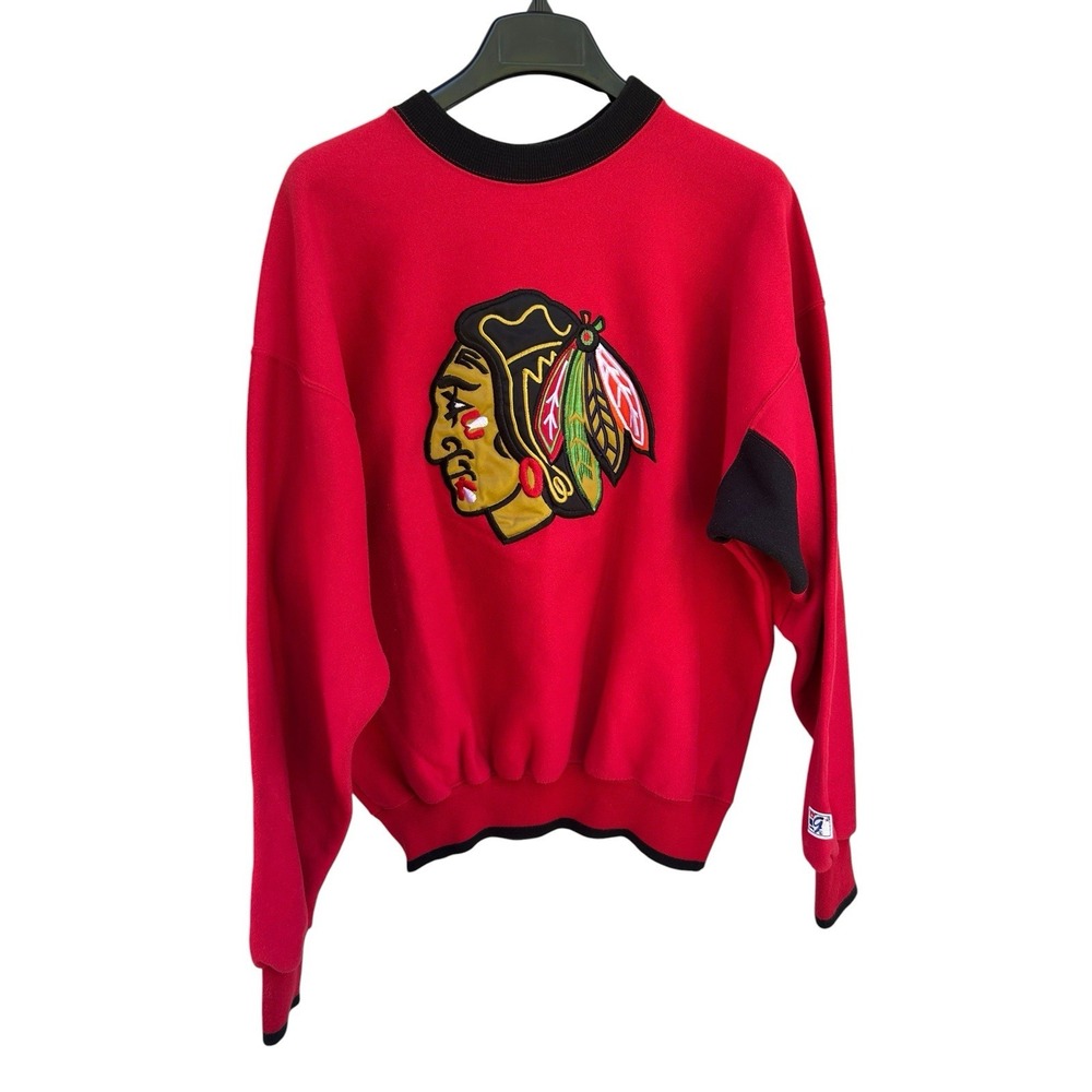 Vintage 90s Chicago Blackhawks Sweatshirt The Game NHL Red Mens XL Made In USA